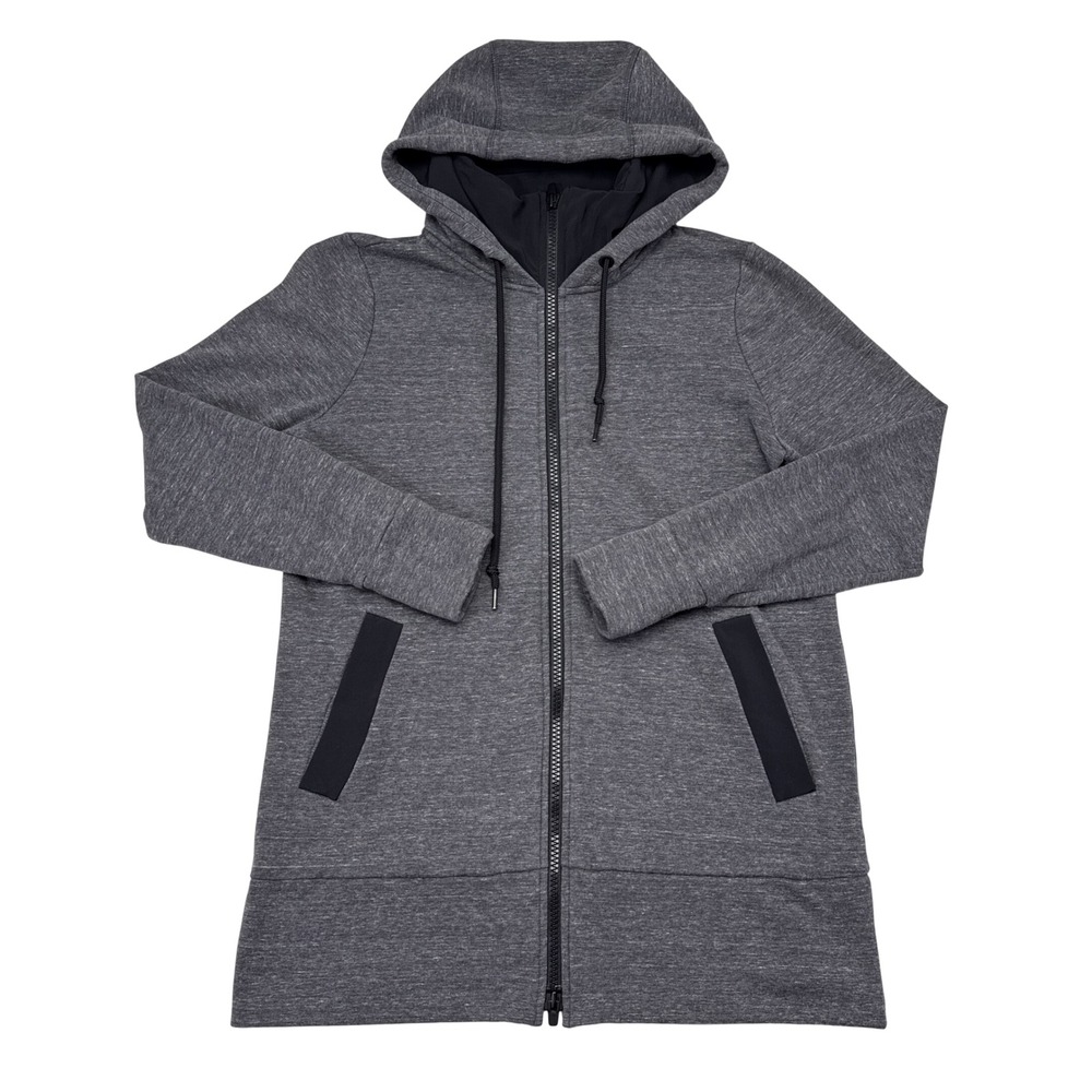 Athleta Victory Long Primaloft Hoodie Sweatshirt Womens Medium Gray Fleece Lined